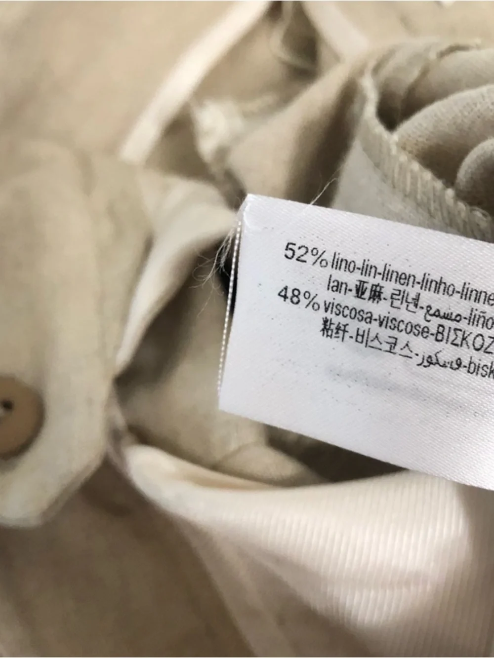 Zara Beige Tailored Straight Leg Linen-Blend Trousers